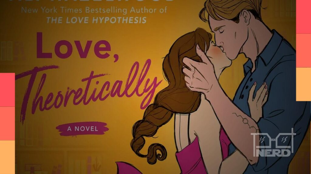 Capa temática de A Teoria do Amor com clima de comédia romântica e cenário universitário, anunciando filme na Amazon MGM