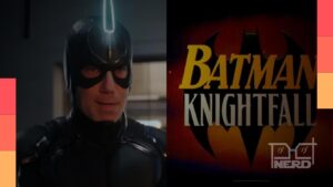 Anson Mount como Bruce Wayne em Batman: Knightfall, com Bane e Azrael no elenco