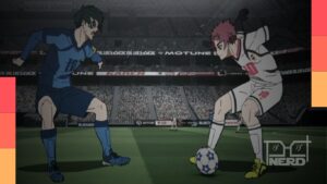 Ilustração de jogadores de futebol em clima de competição intensa do anime Blue Lock