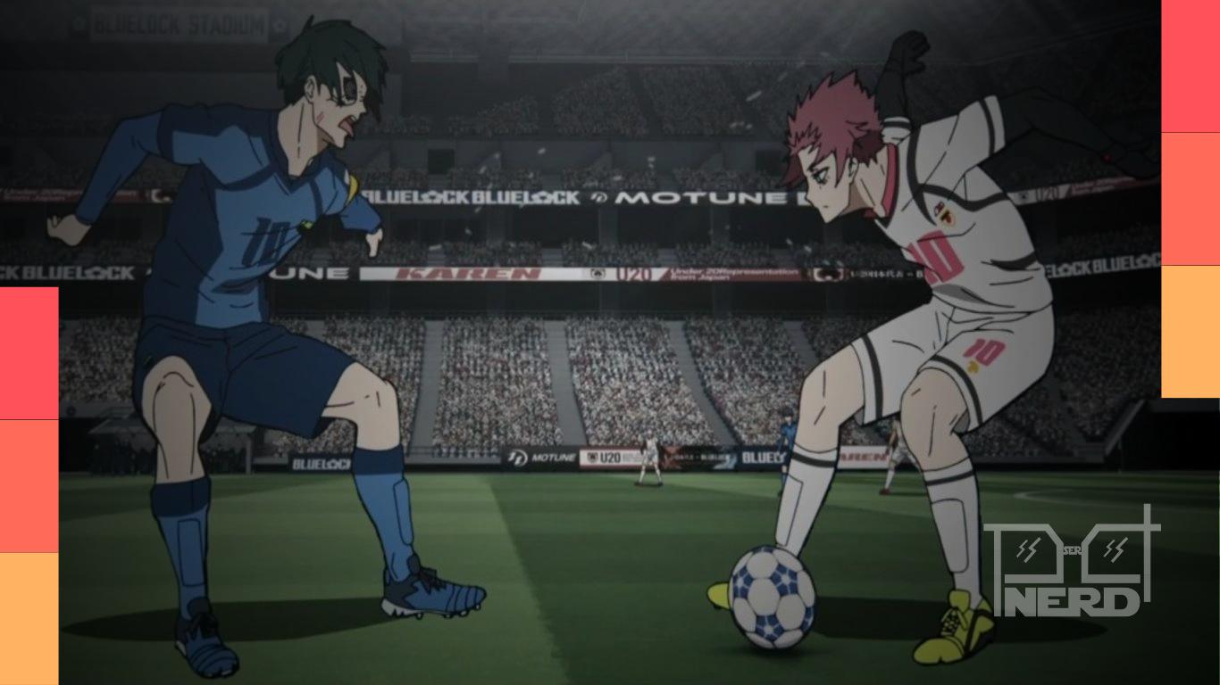 Ilustração de jogadores de futebol em clima de competição intensa do anime Blue Lock