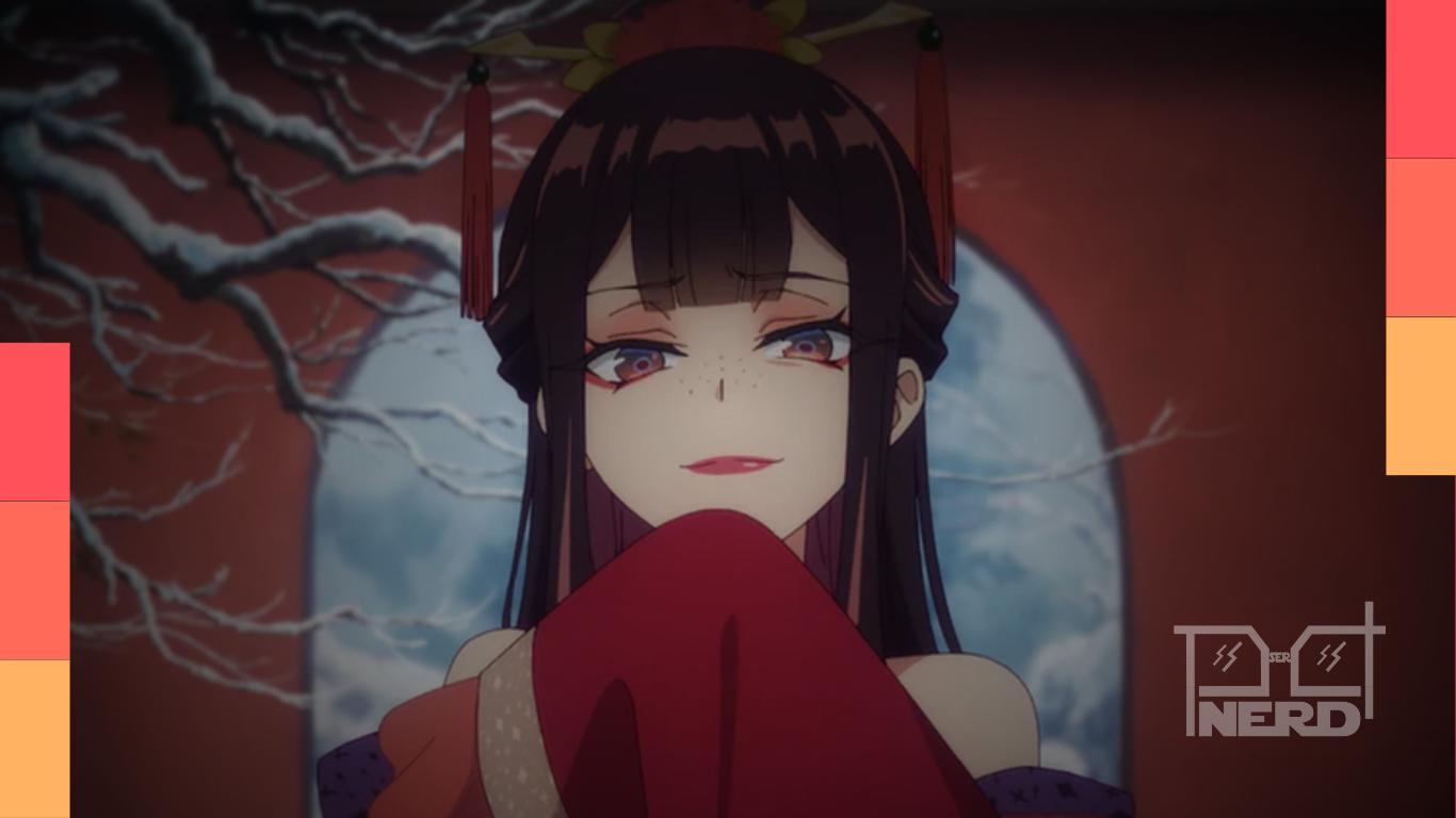 Ilustração com personagens de anime em trajes da corte imperial chinesa e tema de troca de corpos, com clima de intriga e drama