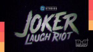 Ilustração do Coringa em estilo anime com Gotham ao fundo e o título Joker: Laugh Riot