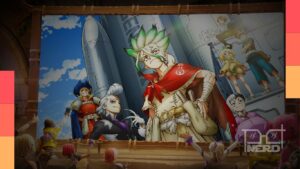 Ilustração de Dr. Stone com temática científica em colaboração com Fortnite na Ilha de Animes da Crunchyroll