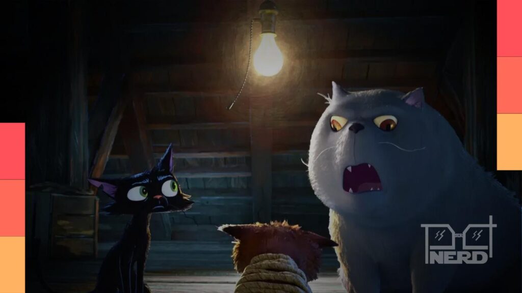 Nero, o gato, e Maya em Veneza ao fundo com estética de pinceladas e aquarela, referência ao filme Gatto da Pixar