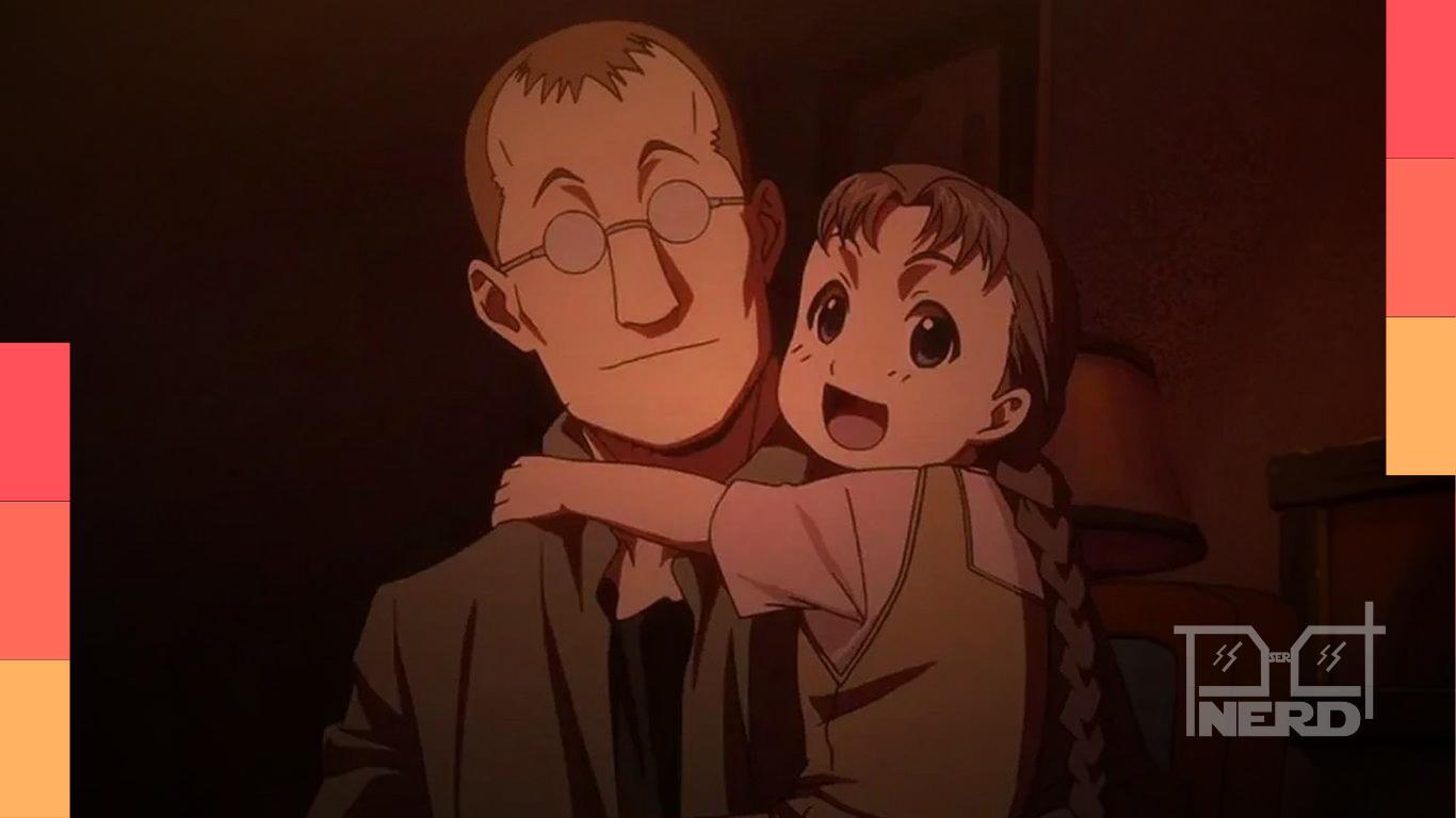 Gendo Ikari em Neon Genesis Evangelion, expressando frieza e indiferença