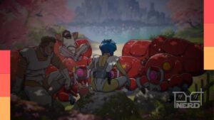 Ilustração do anime cyberpunk Ghost in the Shell com estética futurista e referência ao Festival de Annecy