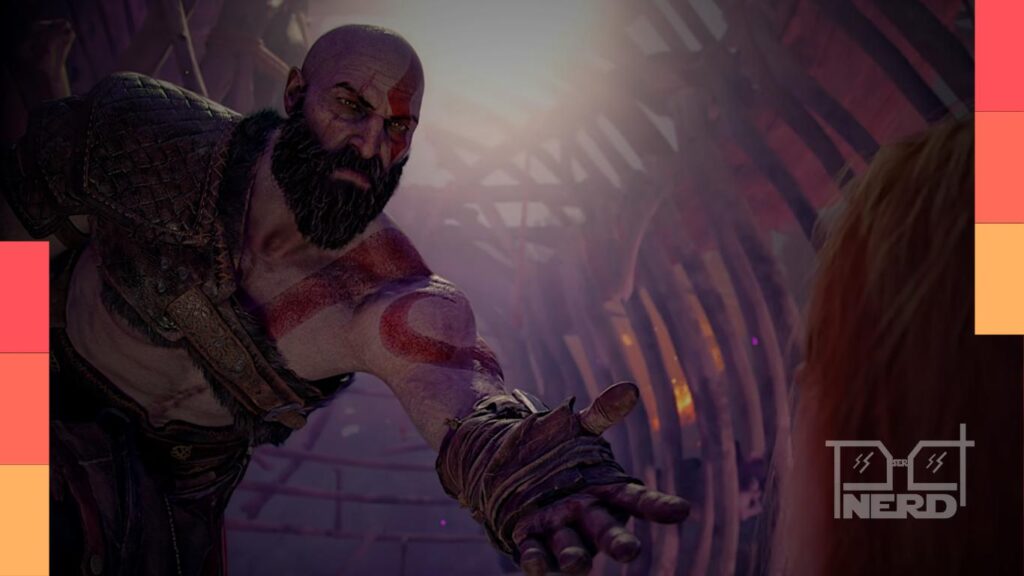 Kratos e Faye em God of War: Laufey, com clima de mitologia nórdica