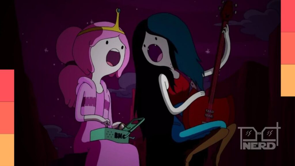 Princesa Jujuba e Marceline, Rainha dos Vampiros, em cena de Hora de Aventura