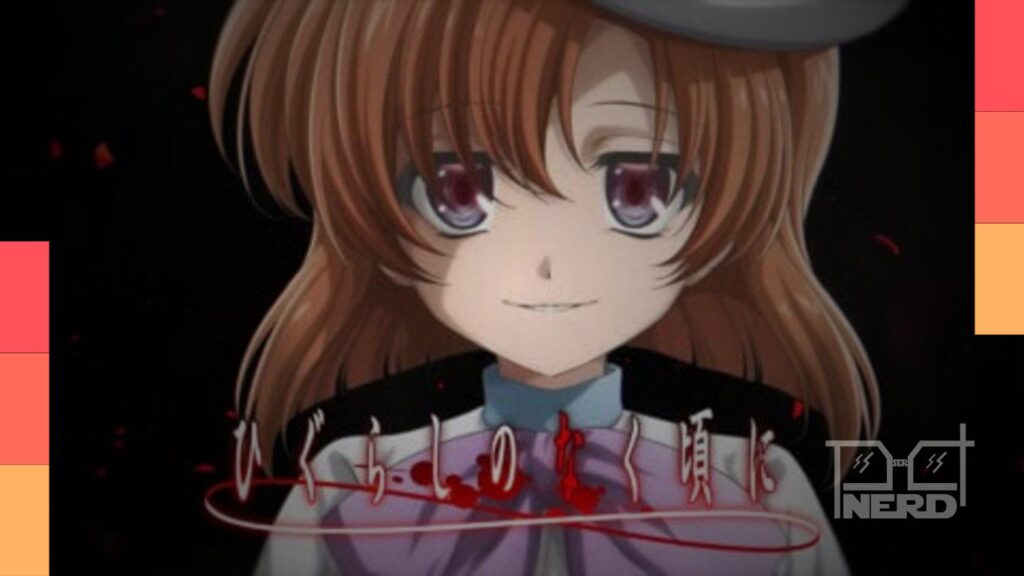 Cena promocional de Higurashi When They Cry com clima de suspense e personagens em Hinamizawa