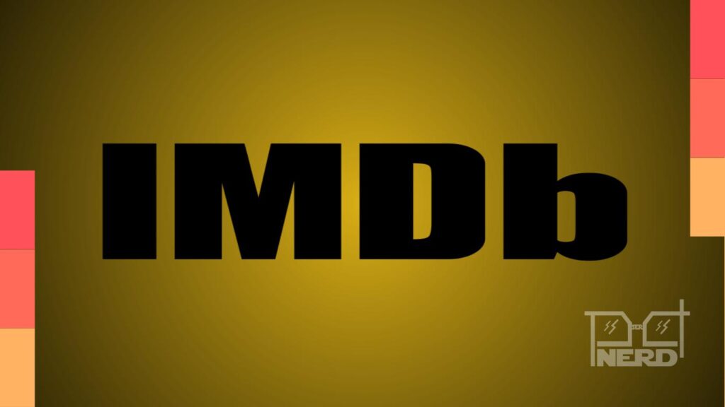 Tela estilo site mostrando a logo e campos de busca da IMDb com ícones de filme e TV