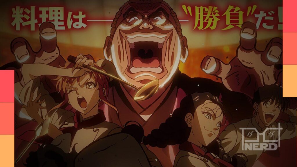 Imagem promocional do anime Iron Wok Jan! com Jan Akiyama e Kiriko Gobanchō em clima de competição culinária