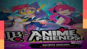 Imagem de divulgação do estande da JBC no Anime Friends 2026 com destaque para lançamentos e Artist’s Alley