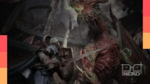 Ilustração de um cavaleiro sombrio em clima de combate, com o título Lords of the Fallen 2 e indicação de 2027