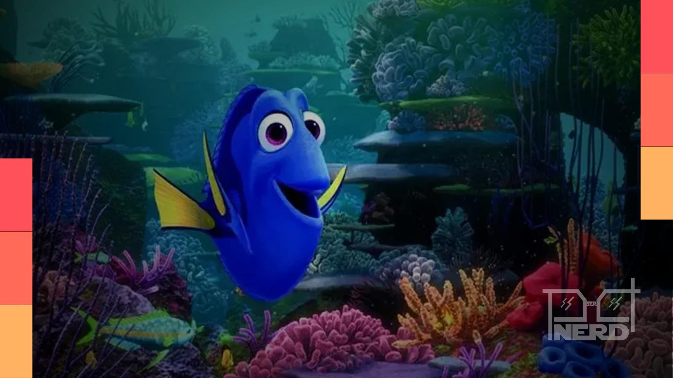 Arte conceitual de Loving Dory, curta novo no universo de Procurando Nemo com Dory no oceano.