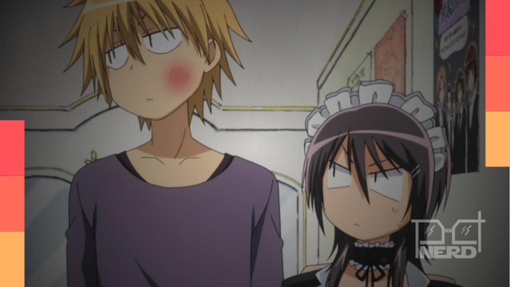 Ilustração de Misaki Ayuzawa e Takumi Usui em clima romântico de Maid-sama