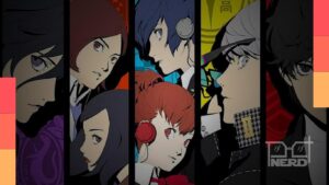 Ilustração do logo de Persona com uma silhueta de protagonista e símbolo da Netflix ao fundo