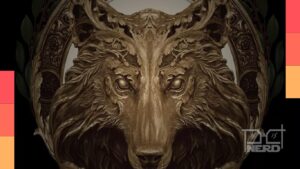 Ilustração do universo de O Rei Lobo com atmosfera de fantasia e romance