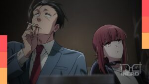 Cena de Smoking Behind the Supermarket with You com Sasaki e Yamada em clima de romance slice of life no mercado
