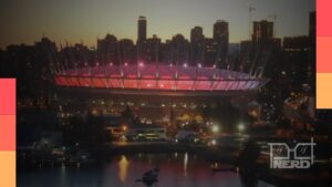 Placar e campo do BC Place com as seleções Suíça e Canadá em destaque