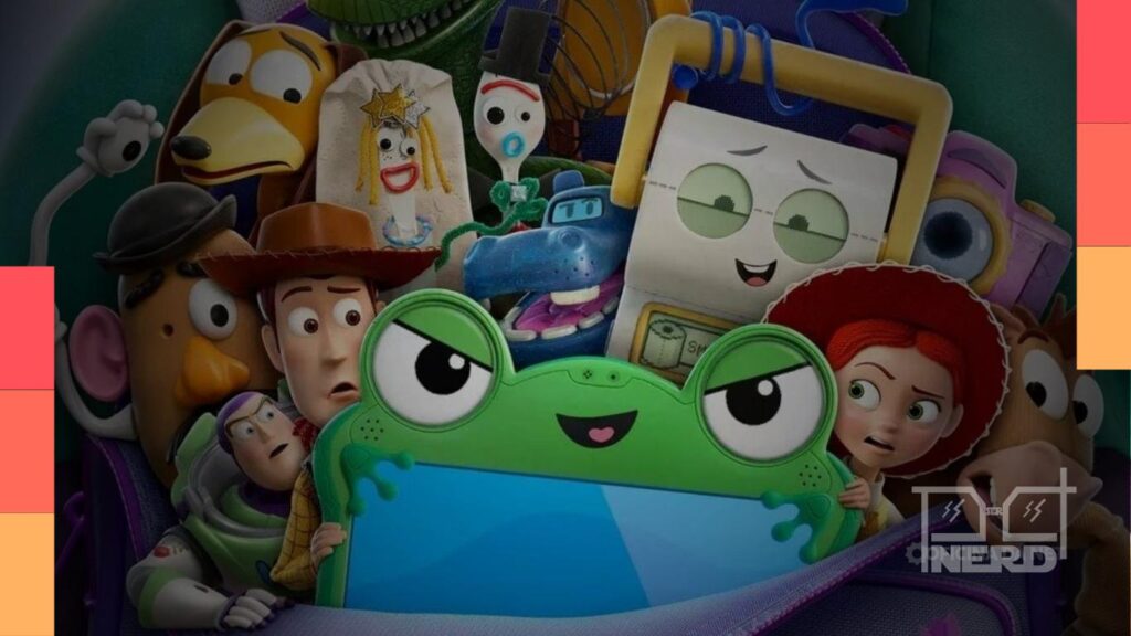 Ilustração com destaque para Toy Story 5 ao lado de Robin Hood e ícones de cinema para as estreias da semana no Brasil