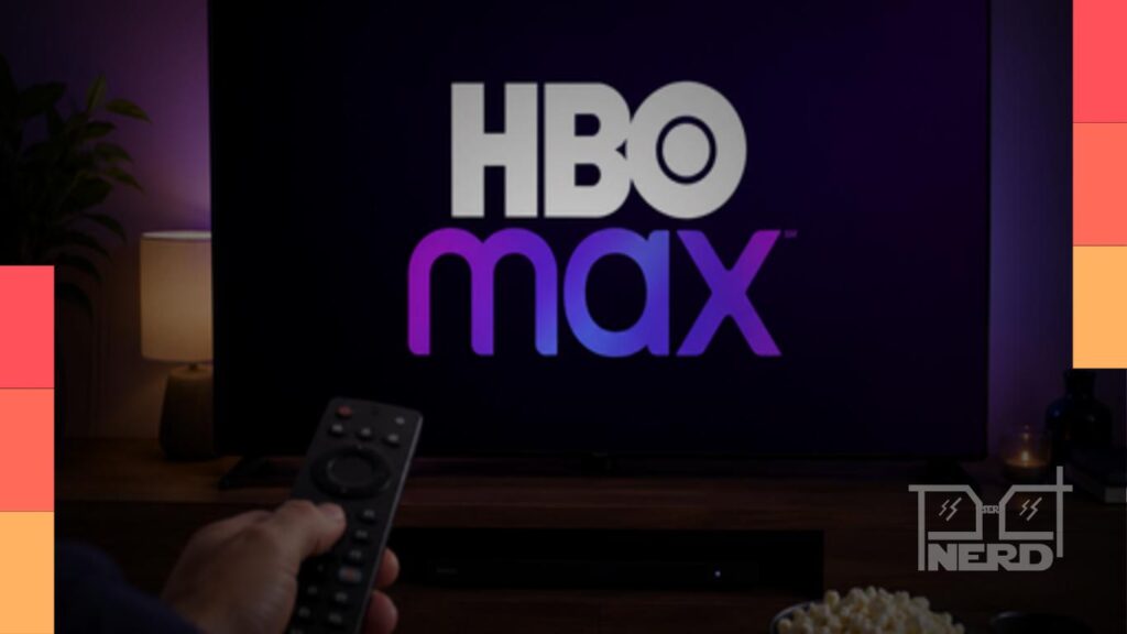 Sofá e pipoca com logotipo da HBO Max e destaques de junho de 2026 como A Casa do Dragão e terror