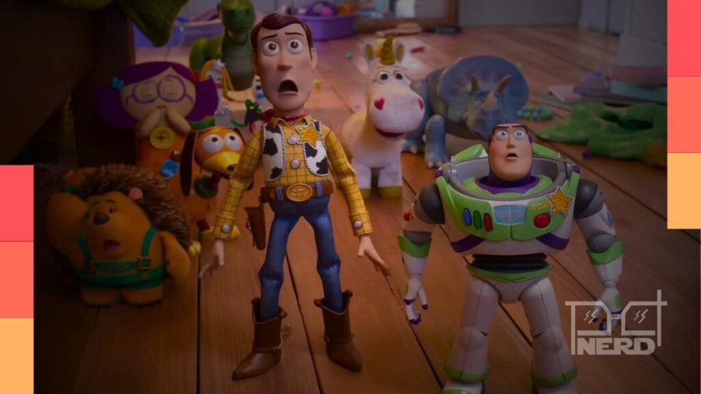 Cena promocional de Toy Story 5 com personagens icônicos da franquia Pixar