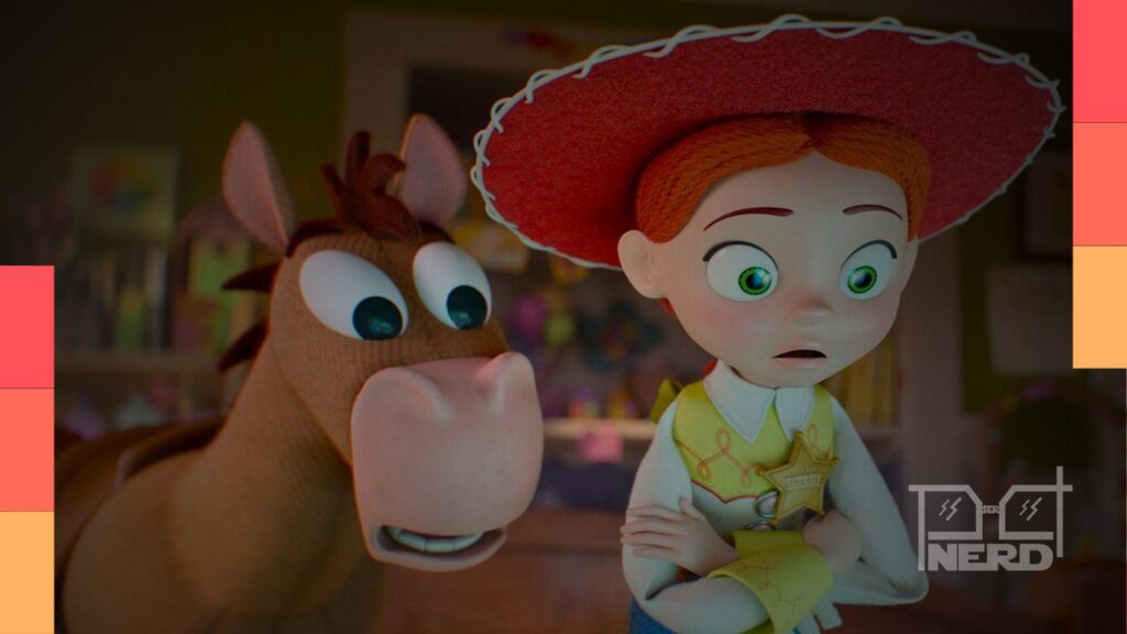 Jessie e Bala no Alvo em Toy Story 5, com destaque para a curiosidade da nova voz do personagem