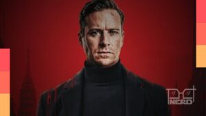 Cartaz de Citizen Vigilante com destaque para Armie Hammer e indicação de controvérsia na Alemanha