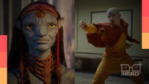 Imagem promocional de Avatar: Fogo e Cinzas (Disney+) e Avatar: O Último Mestre do Ar: Temporada 2 (Netflix)