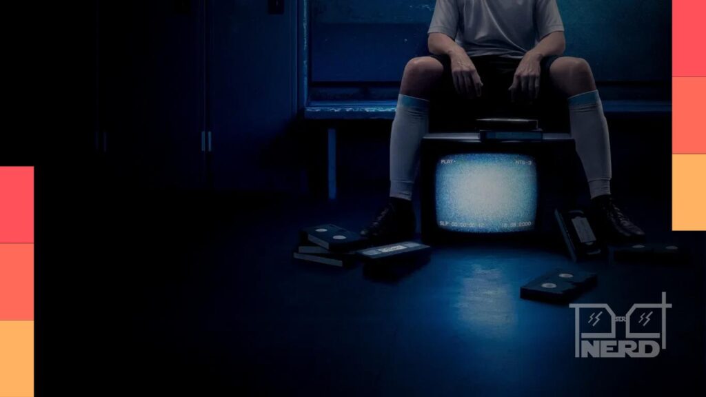 Personagem em clima de true crime ao lado de telas de streaming com títulos como A Testemunha
