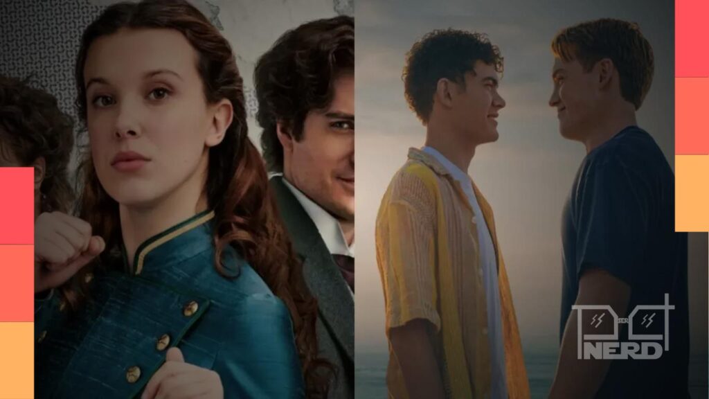 Card com destaque para as estreias da Netflix em julho de 2026, incluindo Vapor Humano, Heartstopper, Enola Holmes 3 e Velozes e Furiosos
