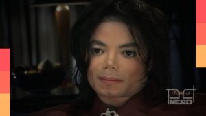 Michael Jackson em imagem promocional, tema de documentário, com sugestão de outras séries e filmes de artistas