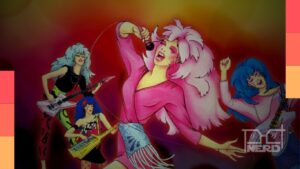 Imagem promocional de Jem e as Hologramas com hologramas, anunciando série live-action da Amazon MGM Studios