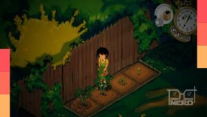Ilustração estilo anime mostrando Jenny vivendo em uma cidade dentro de um vivário no jogo Vivarium