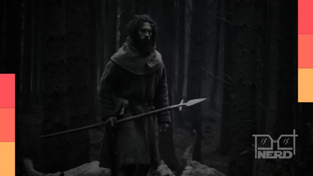 Aaron Taylor-Johnson caçando lobos em uma cena de Werwulf, o filme de lobisomem dirigido por Robert Eggers.