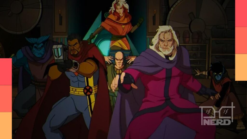 Ilustração de X-Men '97 com personagens dos mutantes e logotipo da série
