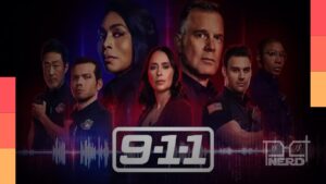 Imagem promocional de 9-1-1 com a equipe de emergência e a divulgação das datas de estreia das novas temporadas