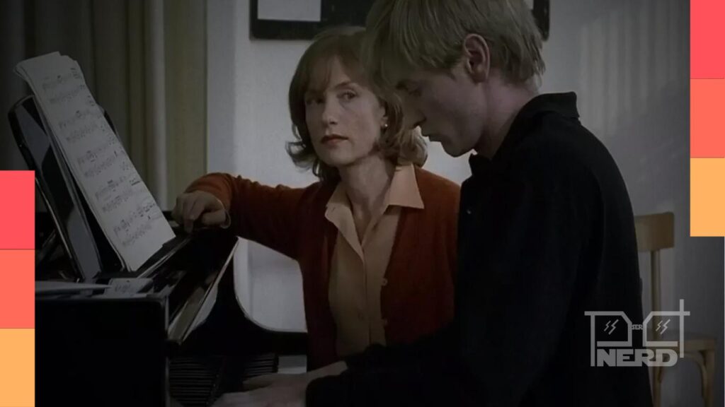 Cartaz de A Professora de Piano, filme de Michael Haneke, com referência ao retorno aos cinemas em versão restaurada