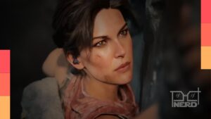 Imagem com Lara Croft e indicação de que Tomb Raider: Catalyst chega apenas em 2028