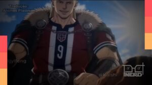 Ilustração em estilo anime do confronto entre Brasil e Noruega com Haaland e Gabriel Magalhães