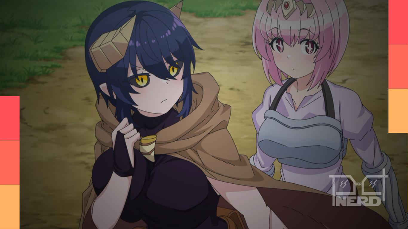 Imagem promocional de I’m Dating a Dark Summoner! com personagens Amona, Roni e Imp no visual do anime