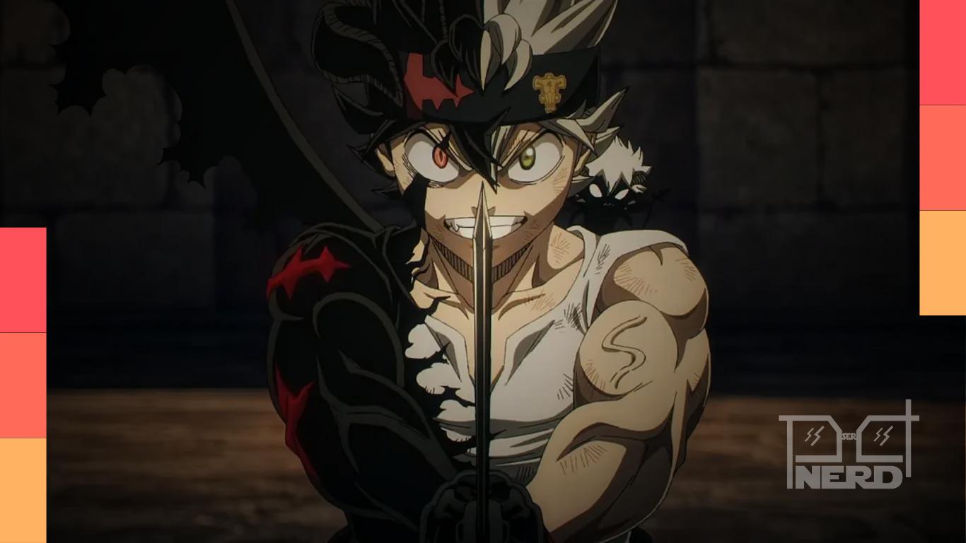 Imagem do Asta em cena da segunda temporada de Black Clover, com menção ao retorno em outubro após cinco anos e meio do episódio 170