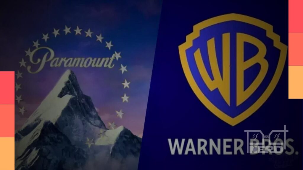 Logos da Paramount e da Warner com indicação de aprovação do CADE para fusão no Brasil