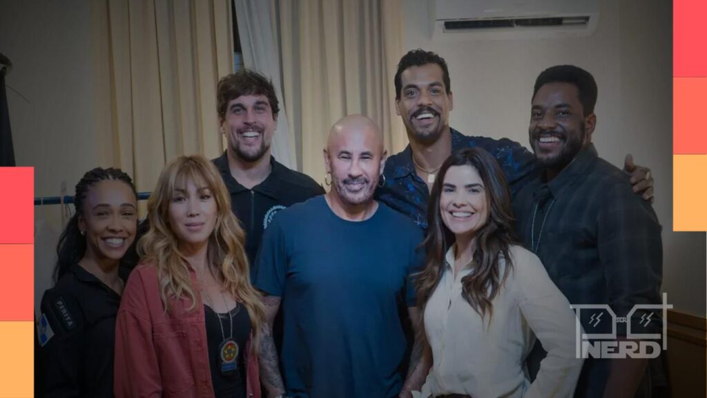 Foto de elenco da série policial Delegacia de Homicídios no Disney+ com direção de José Junior e protagonistas Marcello Melo Jr. e Vanessa Giácomo