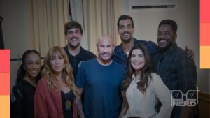 Foto de elenco da série policial Delegacia de Homicídios no Disney+ com direção de José Junior e protagonistas Marcello Melo Jr. e Vanessa Giácomo