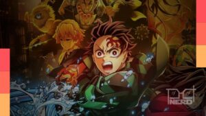 Arte promocional de Demon Slayer: Kimetsu no Yaiba Castelo Infinito I com destaque para a data na Crunchyroll