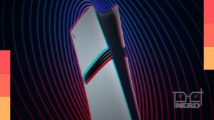 Ilustração de um disco de PS5 com sinal de encerramento e o ícone de PlayStation Store ao fundo