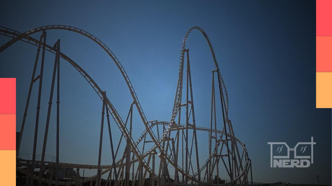 Montanha-russa Dreams do Cacau Park em teste, com sensação de velocidade e loopings