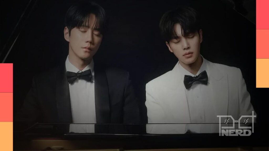 Song Kang e Lee Jun-young aparecem sentados juntos ao piano no pôster de Four Hands