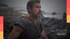 Figura Funko Pop de Odisseu interpretado por Matt Damon em A Odisseia, com armadura e espada